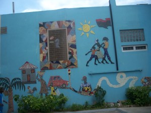 The artwork that decorates the facility was done by children from the community as part of a summer program that runs from July to August.